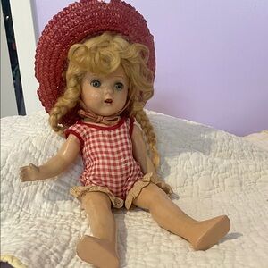 Vintage Madame  Alexander  Doll with Red Hat and Checkered Outfit